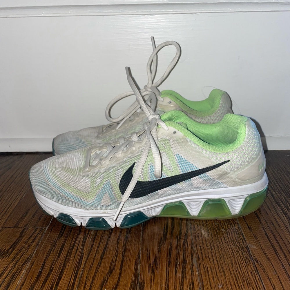white, green, & blue Nike running sneakers, women’s size 8